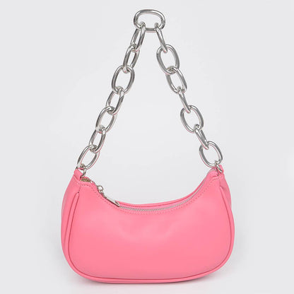 Faux Leather Chain Shoulder Bag: Orange
