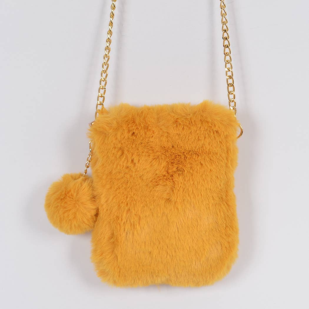 Faux Fur Cellphone Bag: Mustard
