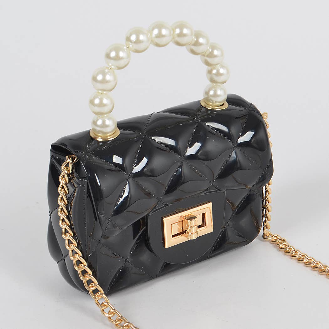 Jelly Shiney Mini Bag W Imitation Pearl Handle: Yellow