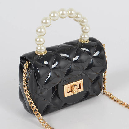 Jelly Shiney Mini Bag W Imitation Pearl Handle: Yellow