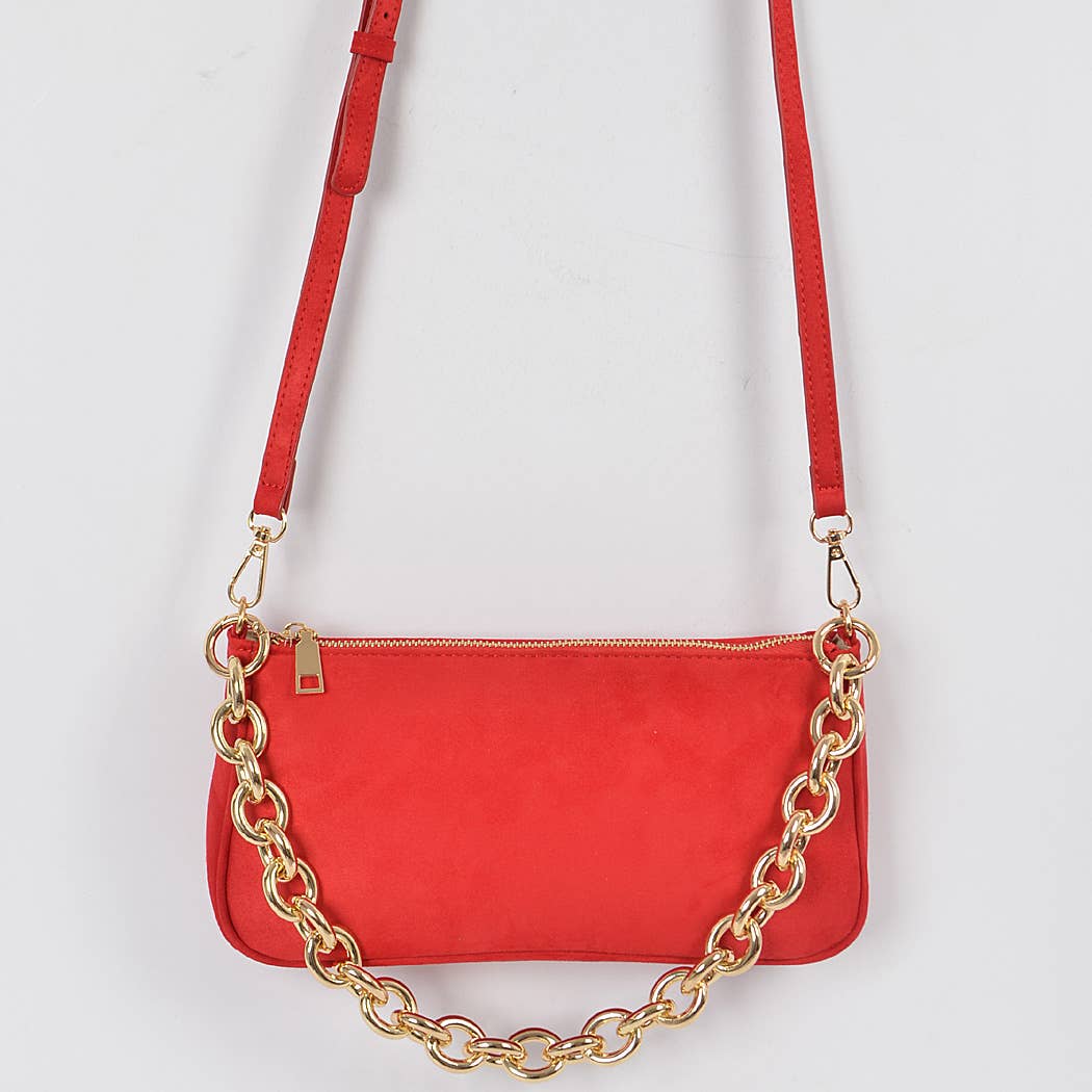 Micro Suede Chain Handle Clutch: Cobalt