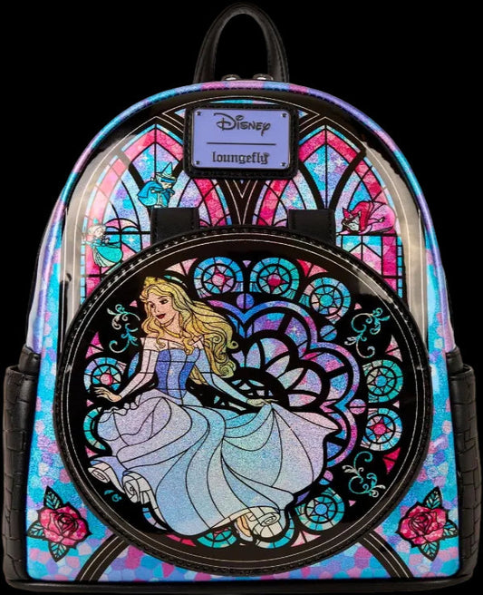 Backpack with Disney design featuring a princess in a stained glass style.