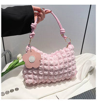 Popcorn Texture Flower Charm Mini Hobo Bag: Pink / M