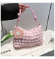Popcorn Texture Flower Charm Mini Hobo Bag: Pink / M