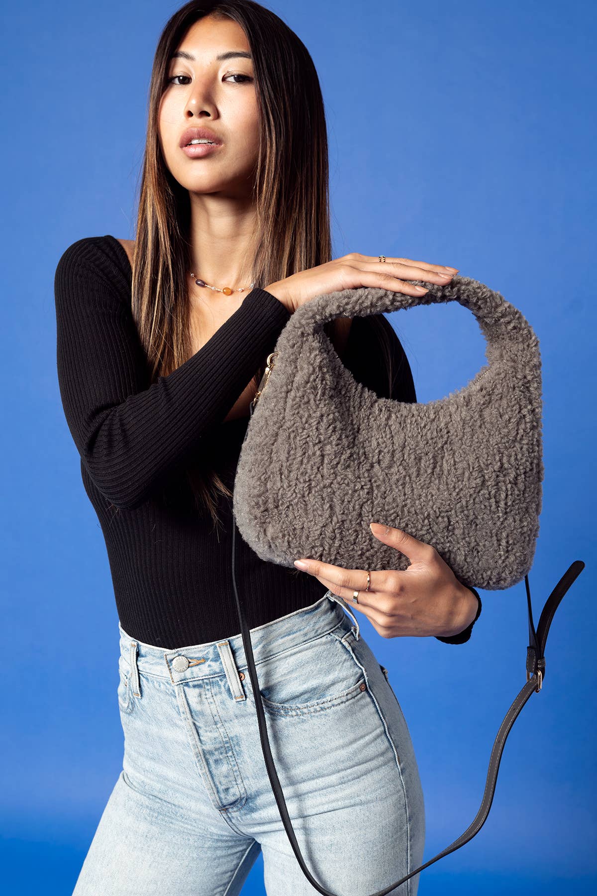 Gabrielle Sherpa Shoulder Bag w/ Strap | M2359 : Black