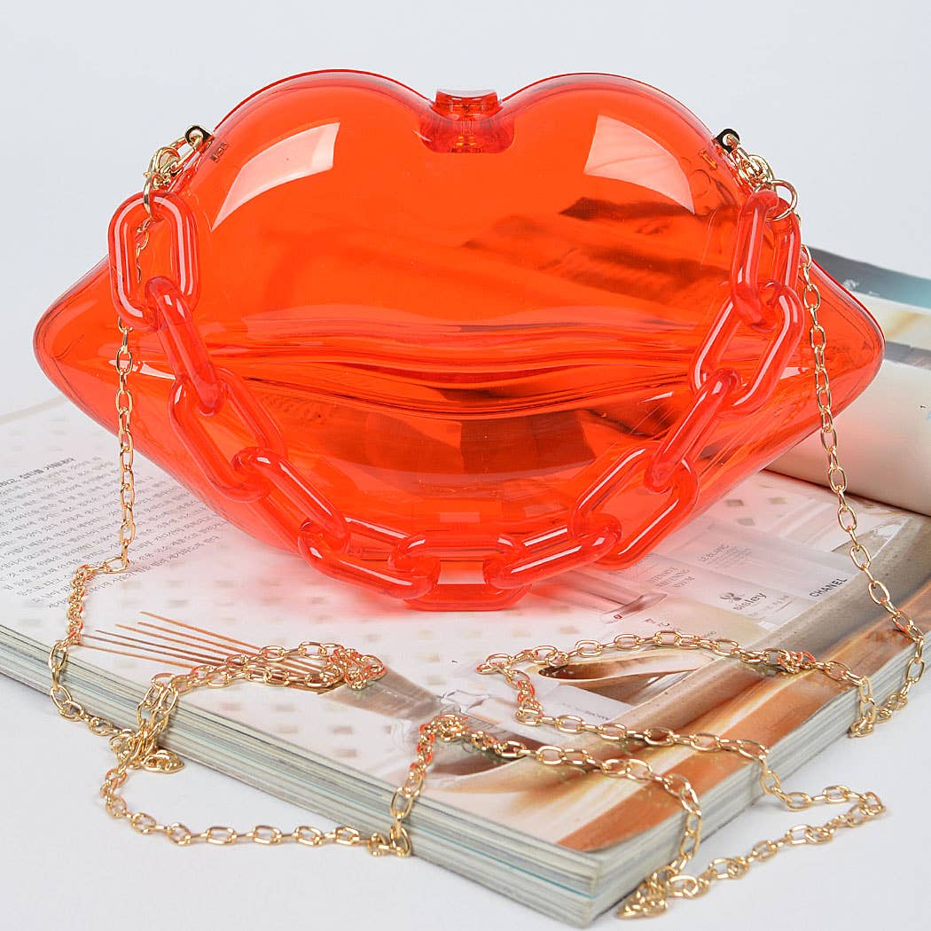Clear Lip Plastic Bag W/chain: Neon Green