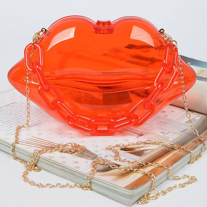 Clear Lip Plastic Bag W/chain: Neon Orange