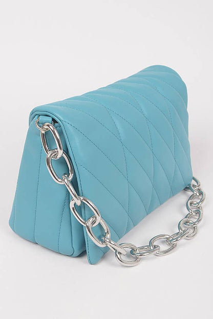 Quilted Chain Shoulder Bag: Orange