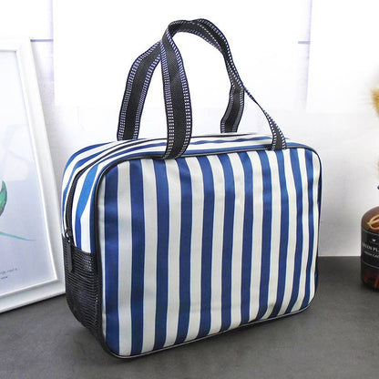Waterproof Mesh Shower Bag Striped Toiletry Bag: Pink / M