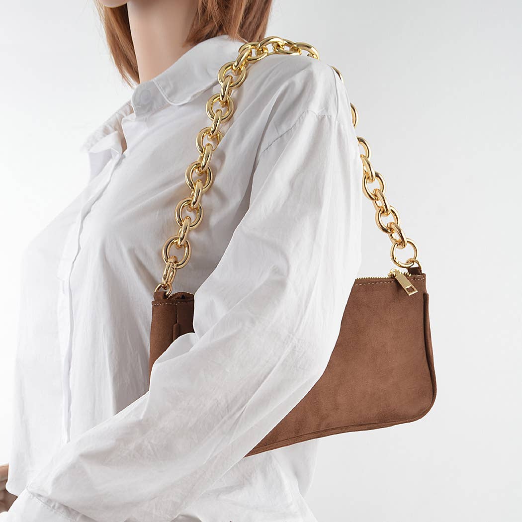 Micro Suede Chain Handle Clutch: Cobalt
