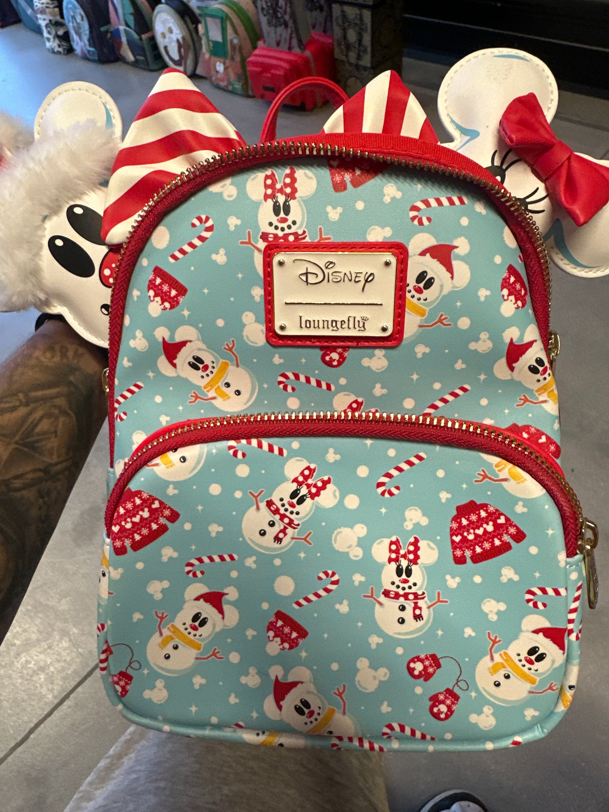 Mickey & Minnie Snowman Holiday Allover Print Mini Backpack