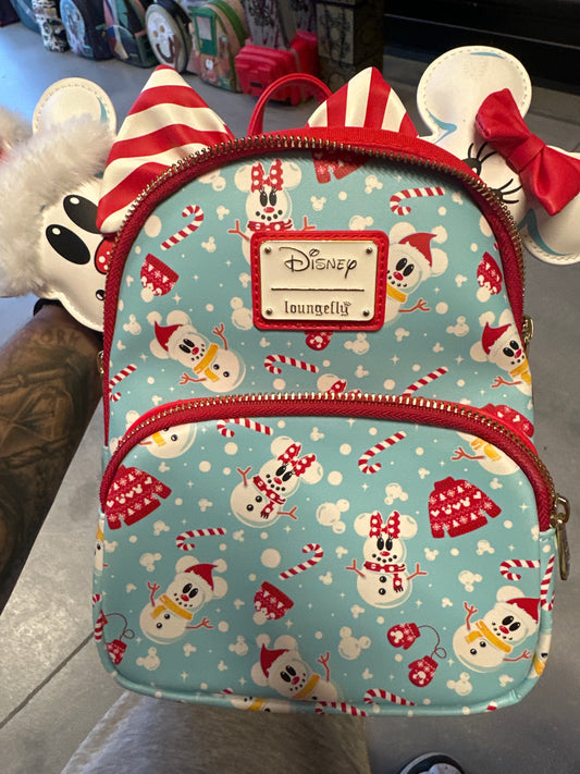 Mickey & Minnie Snowman Holiday Allover Print Mini Backpack