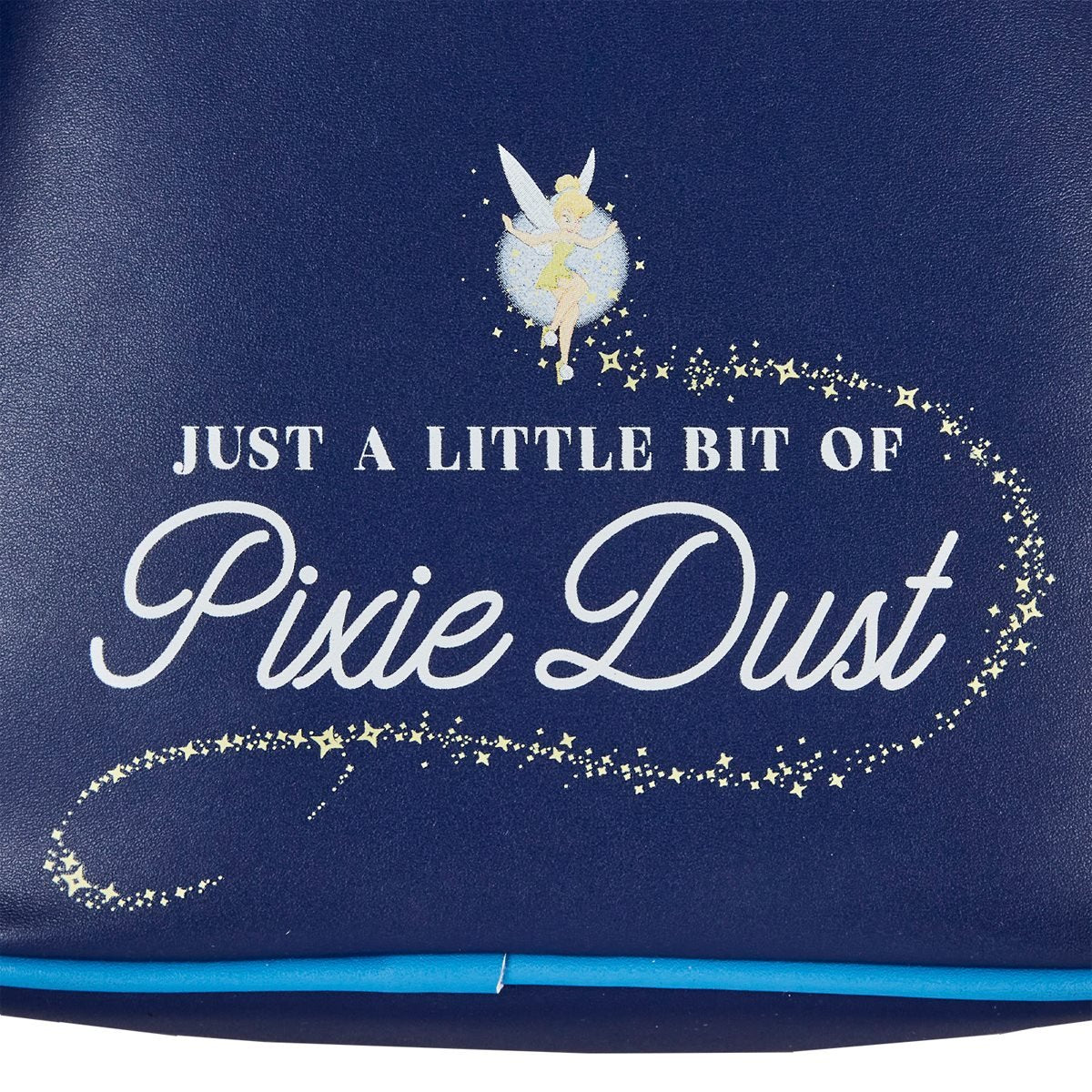 Navy blue bag with fairy design and 'Just a Little Bit of Pixie Dust' text.