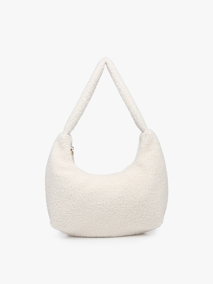Polly Sherpa Shoulder Bag w/ Top Zip Closure | M2371 : Black