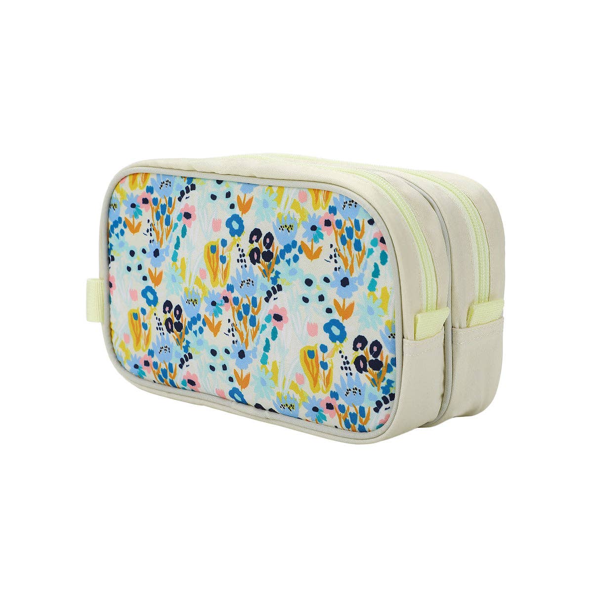 Floral Print Dual Compartment Cream Toiletry Cosmetic Kit