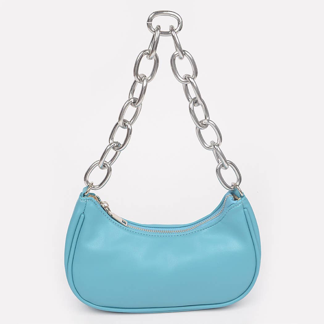 Faux Leather Chain Shoulder Bag: Orange