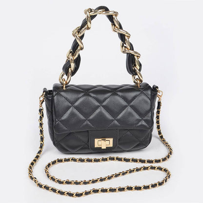 Quilted Faux Leather Chain Flap Bag: Purple