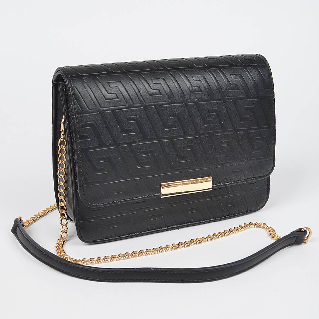 Embossed Faux Leather Flap Bag: Camel
