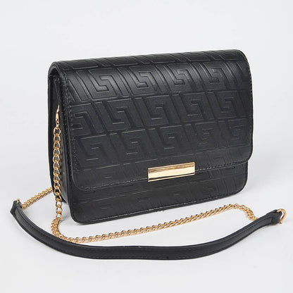 Embossed Faux Leather Flap Bag: Camel