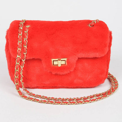 Faux Wool Flap Shoulder Bag: Cobalt