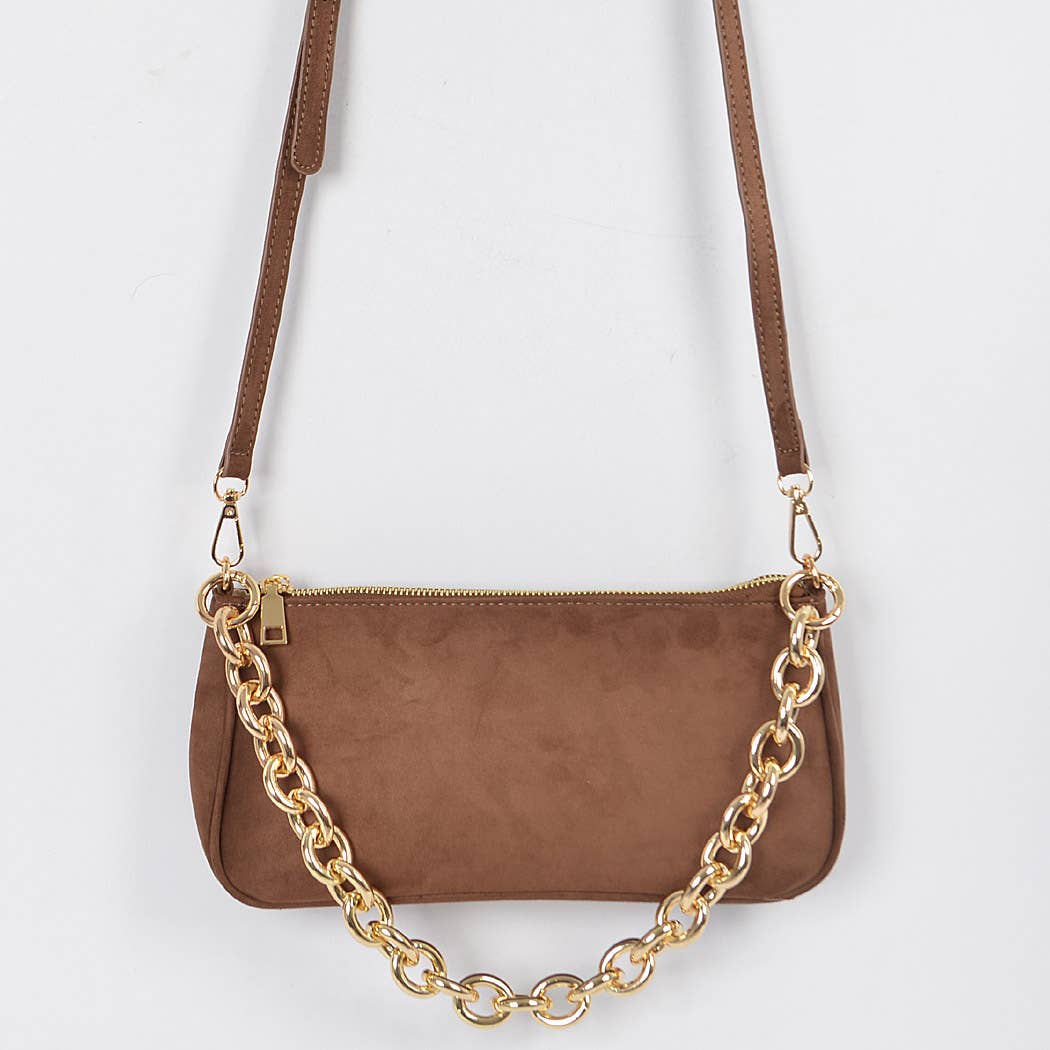 Micro Suede Chain Handle Clutch: Cobalt