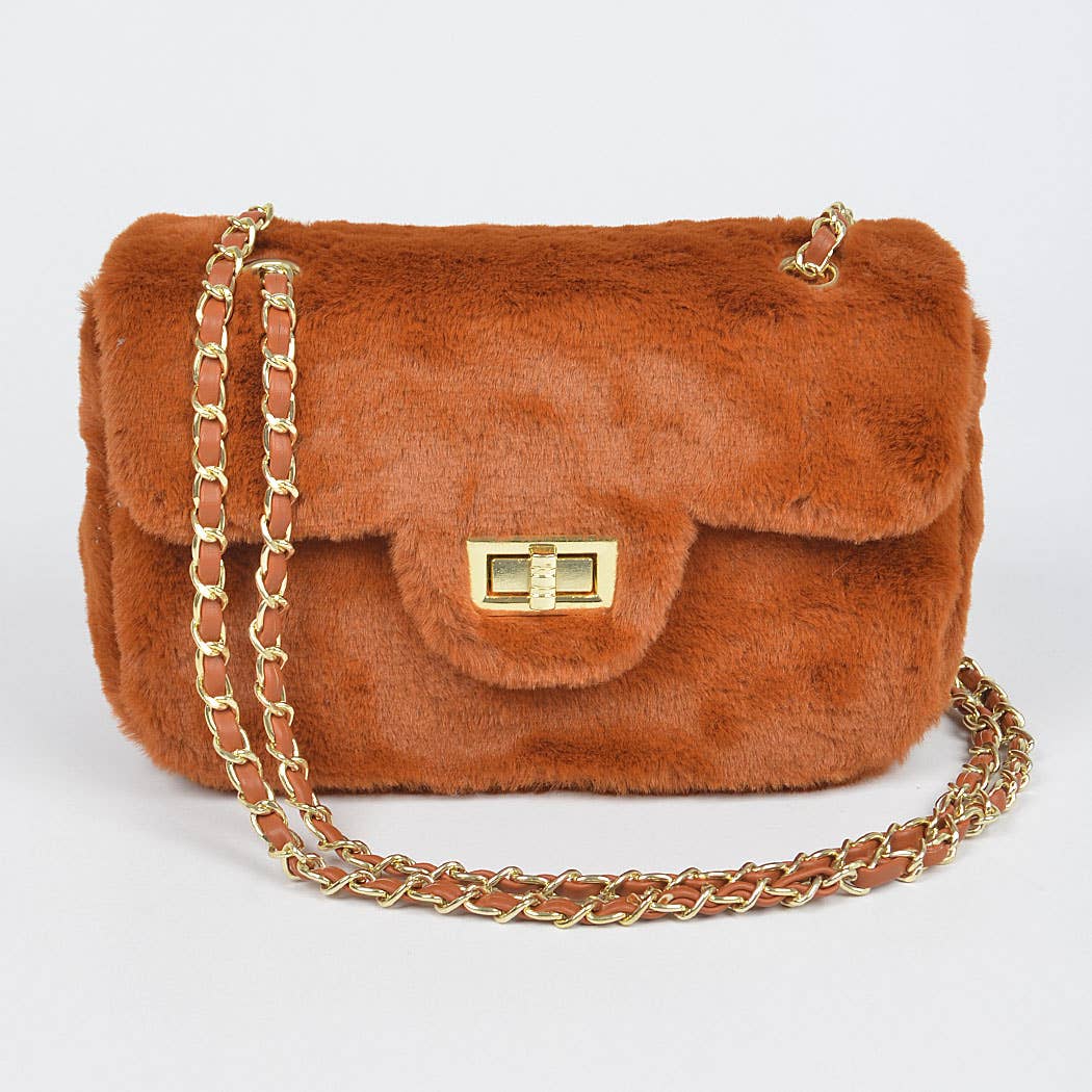 Faux Wool Flap Shoulder Bag: Cobalt
