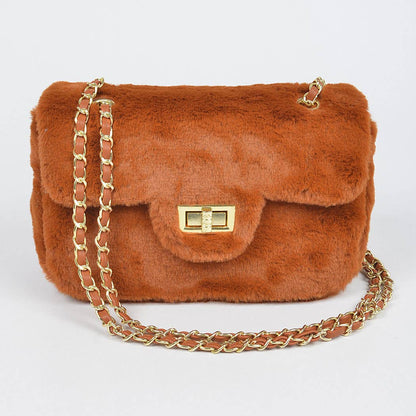 Faux Wool Flap Shoulder Bag: Cobalt