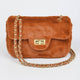 Faux Wool Flap Shoulder Bag: Camel