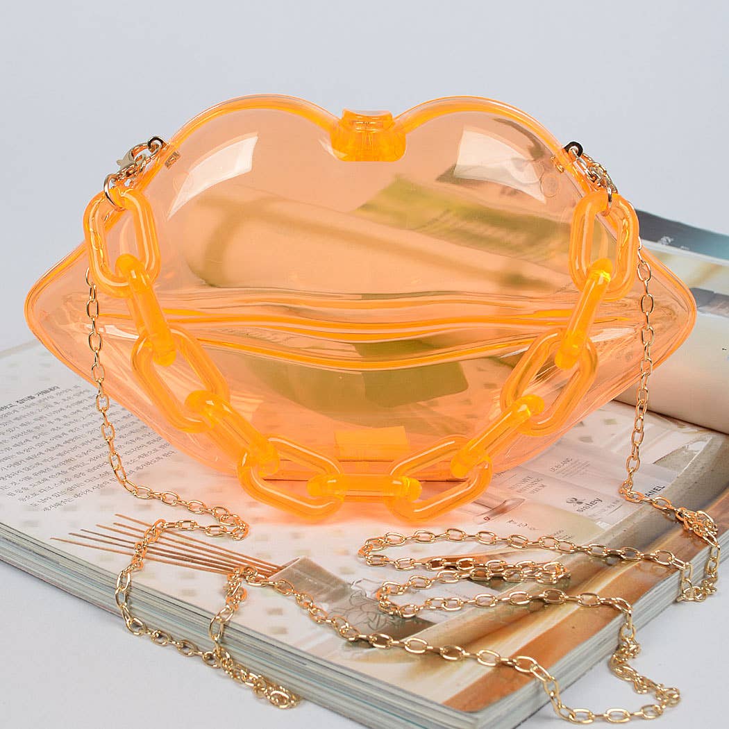 Clear Lip Plastic Bag W/chain: Neon Green