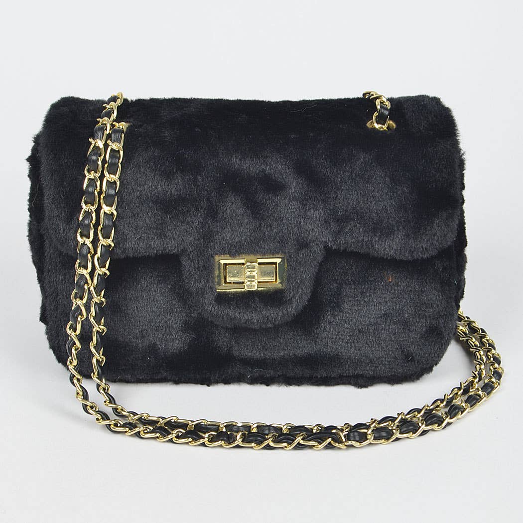 Faux Wool Flap Shoulder Bag: Cobalt