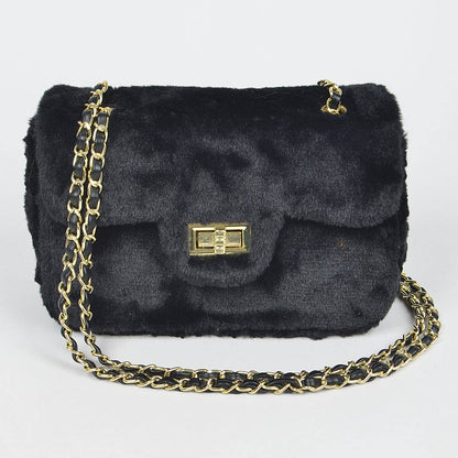Faux Wool Flap Shoulder Bag: Camel