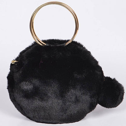 Faux Fur Handle Clutch: Red
