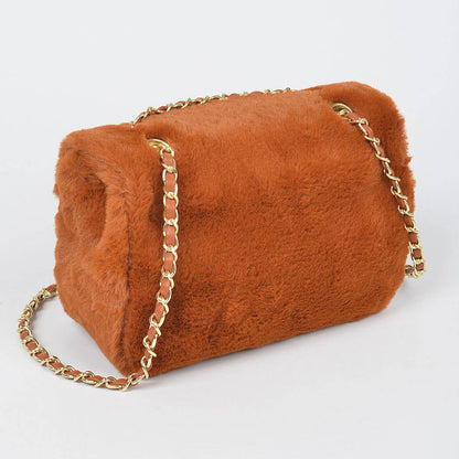 Faux Wool Flap Shoulder Bag: Cobalt