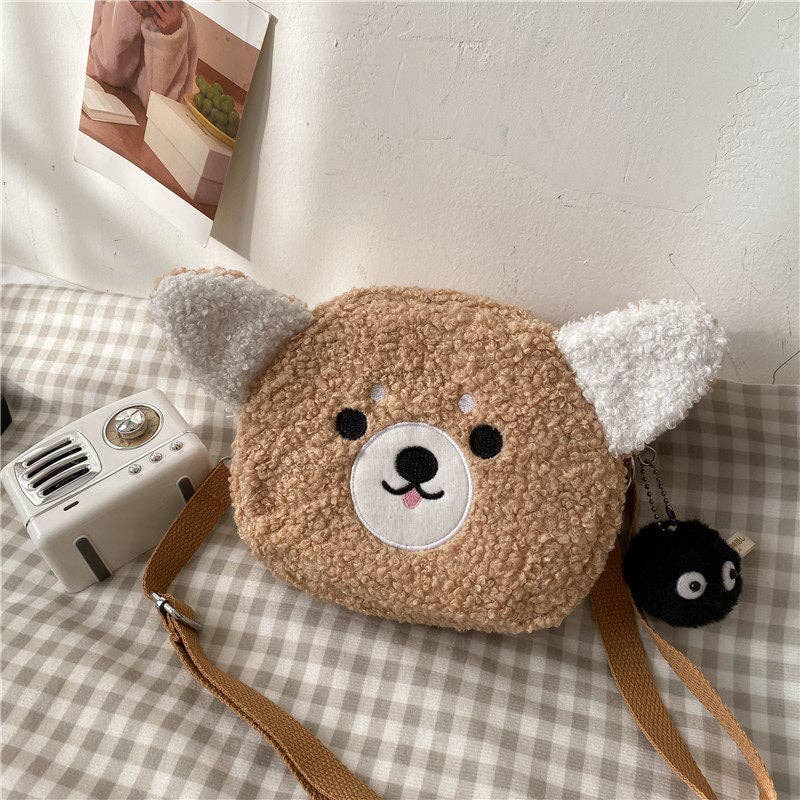 Cartoon Lamb Fur Crossbody Bag: Khaki without Pendant