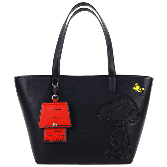 Peanuts Snoopy Minimal Black Tote Bag with Doghouse Cardholder