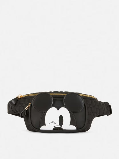 Black fanny pack with a cartoon character design on a white background