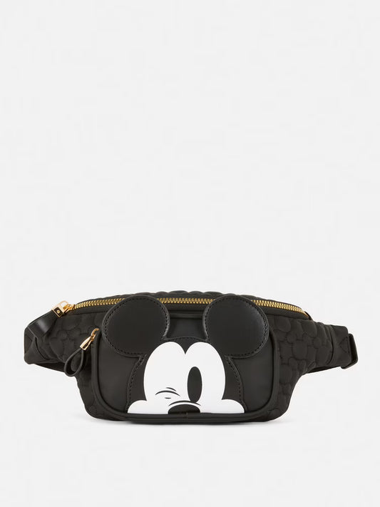 Black fanny pack with a cartoon character design on a white background
