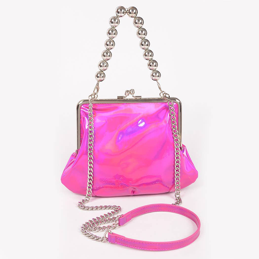 Mirror Metallic Ball Chain Frame Bag: Green
