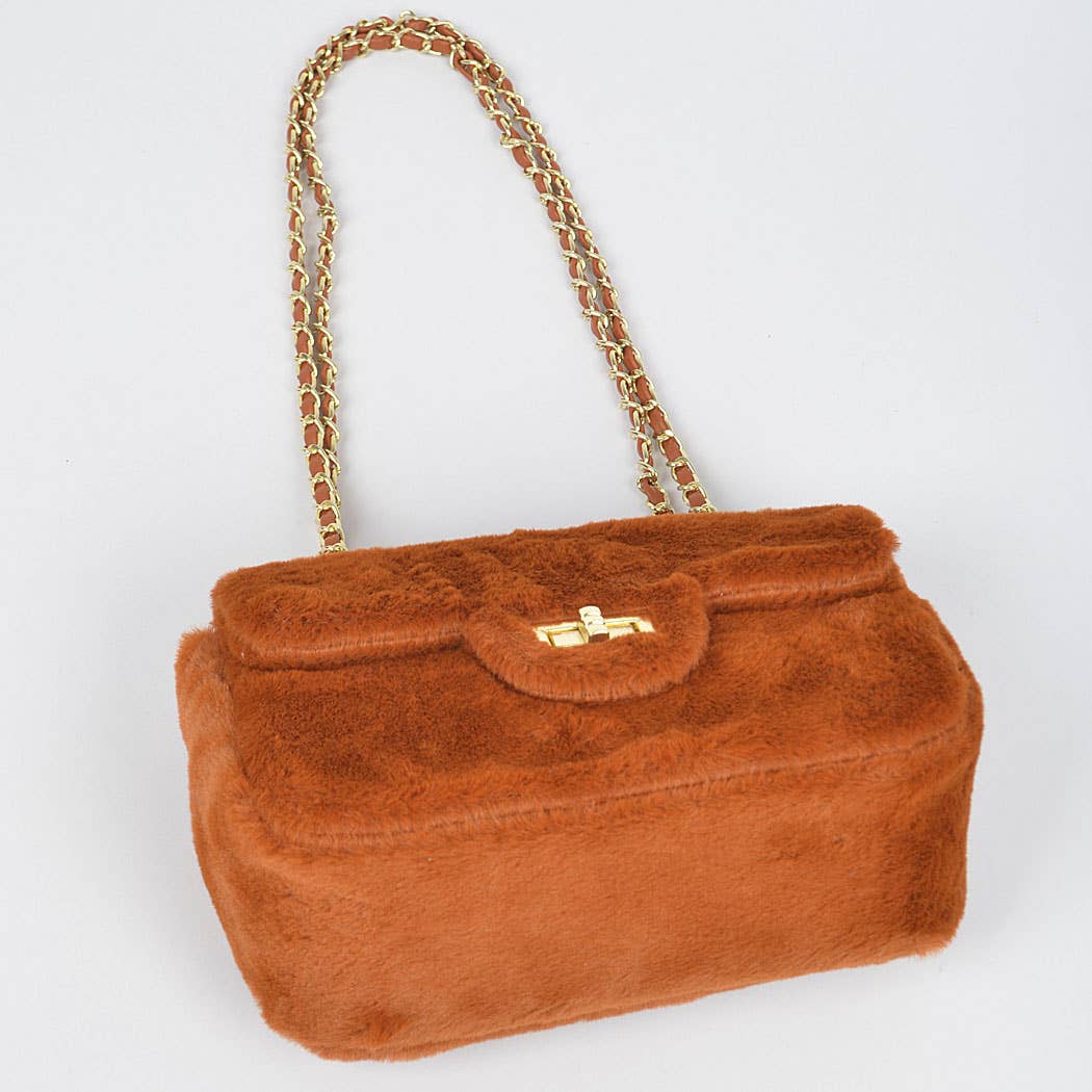 Faux Wool Flap Shoulder Bag: Cobalt