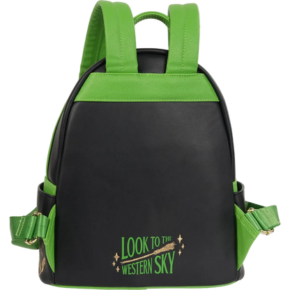 Black backpack with green accents and 'Look to the Western Sky' text on a white background