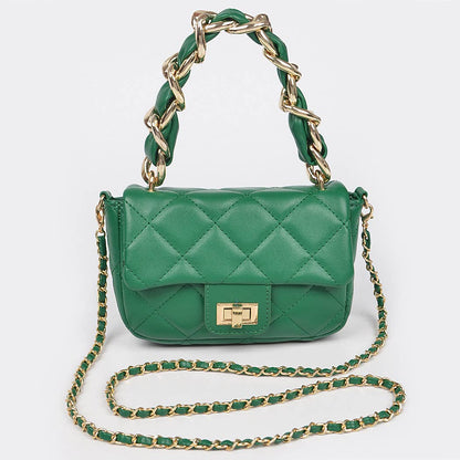 Quilted Faux Leather Chain Flap Bag: Orange