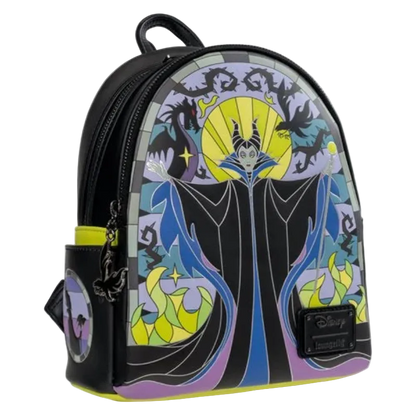 Backpack with stylized character design on a white background
