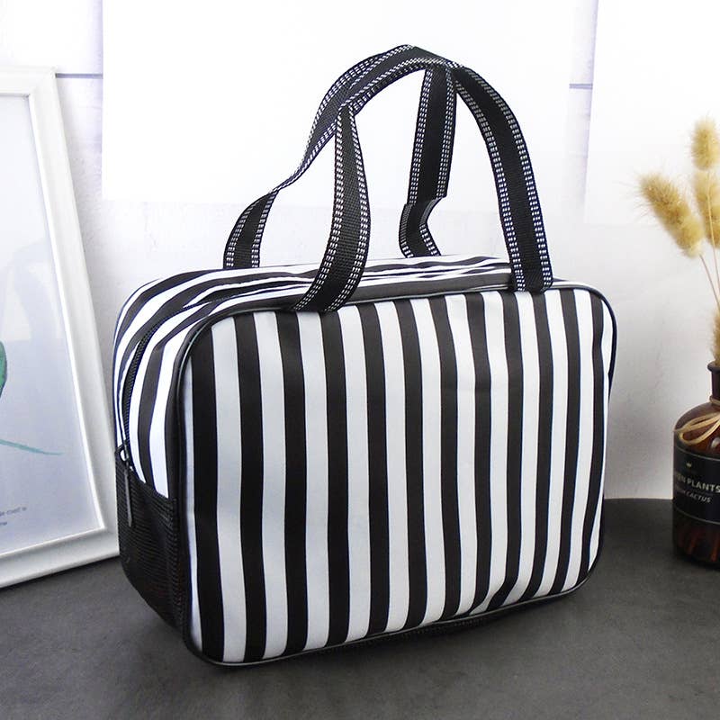 Waterproof Mesh Shower Bag Striped Toiletry Bag: Pink / M