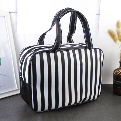 Waterproof Mesh Shower Bag Striped Toiletry Bag: Pink / M