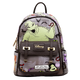 Disney Nightmare Before Christmas mini backpack featuring Oogie Boi on the front pocket, a purple and gray patterned body with black straps, and gold-tone hardware.
