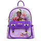 Purple backpack with Disney character design on a white background