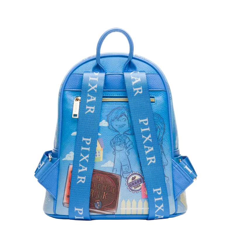 Blue backpack with Pixar branding and character illustration on a white background