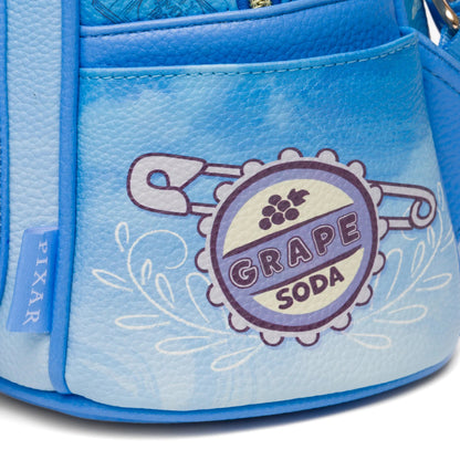 Blue bag with 'Grape Soda' logo and Pixar label on a white background
