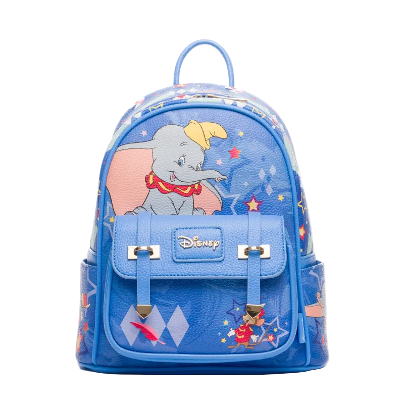 Blue backpack with Disney character design on a white background