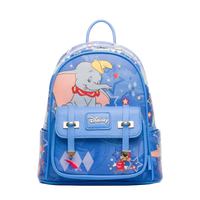 Blue backpack with Disney character design on a white background